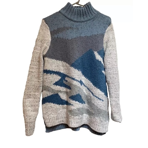 L.L. Bean Signature Fair Isle Mountain Scene Cozy Sweater Blue Raglan Women's - Picture 1 of 3
